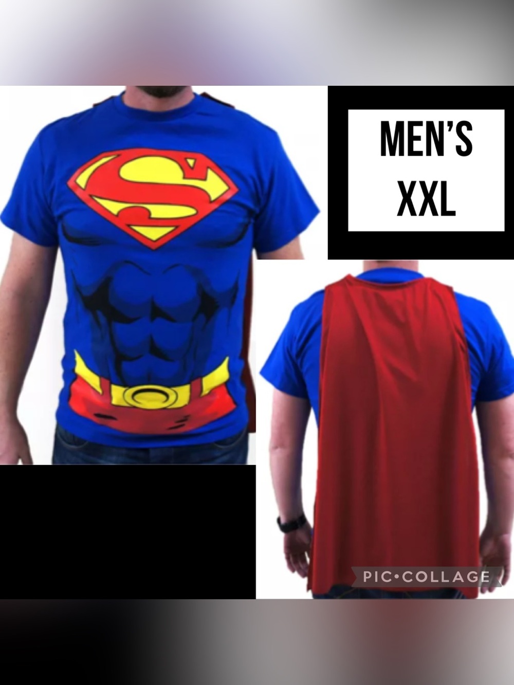DC Comics Men’s Shirt Superman Costume T-Shirt With Removable Cape Size XXL